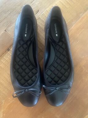 Birdies Black Quilted-Insole Ballet Flats with Bow Trim
